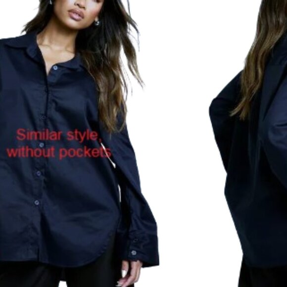 BUNDLE 5/$35 Boohoo Dip hem Oversized Shirt Size 12 NWOT Navy Big Shirt - Picture 1 of 3